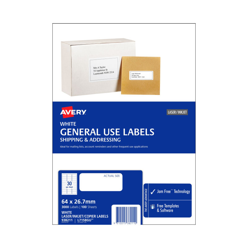 Avery General Label L7158GU 30Up - Box of 100