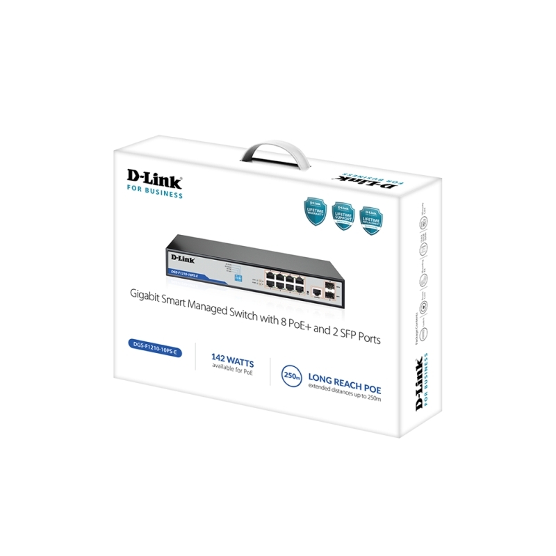 D-Link 10-Port Gigabit Smart Managed PoE+ Switch with 8 Long Reach PoE Ports + 2 SFP Ports