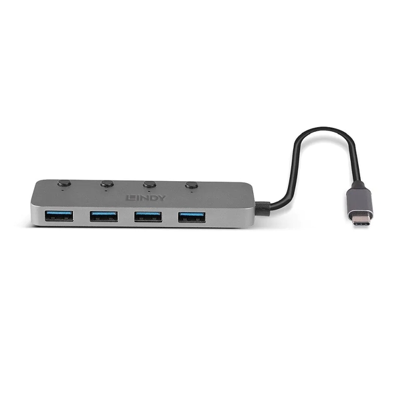 Lindy 4 Port USB-A 3.2 USB-C Hub With On/Off Switches