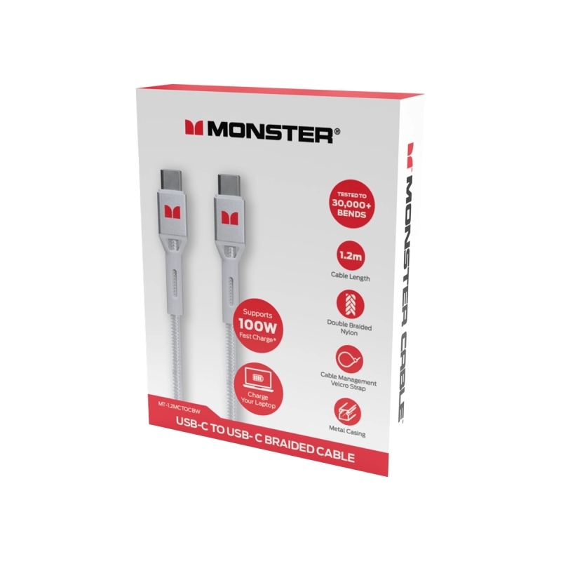 Monster USB-C to USB-C Braided Cable - White 1.2m