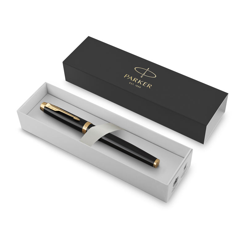 Parker IM Black Gold Trim Ballpoint Pen Medium Blue