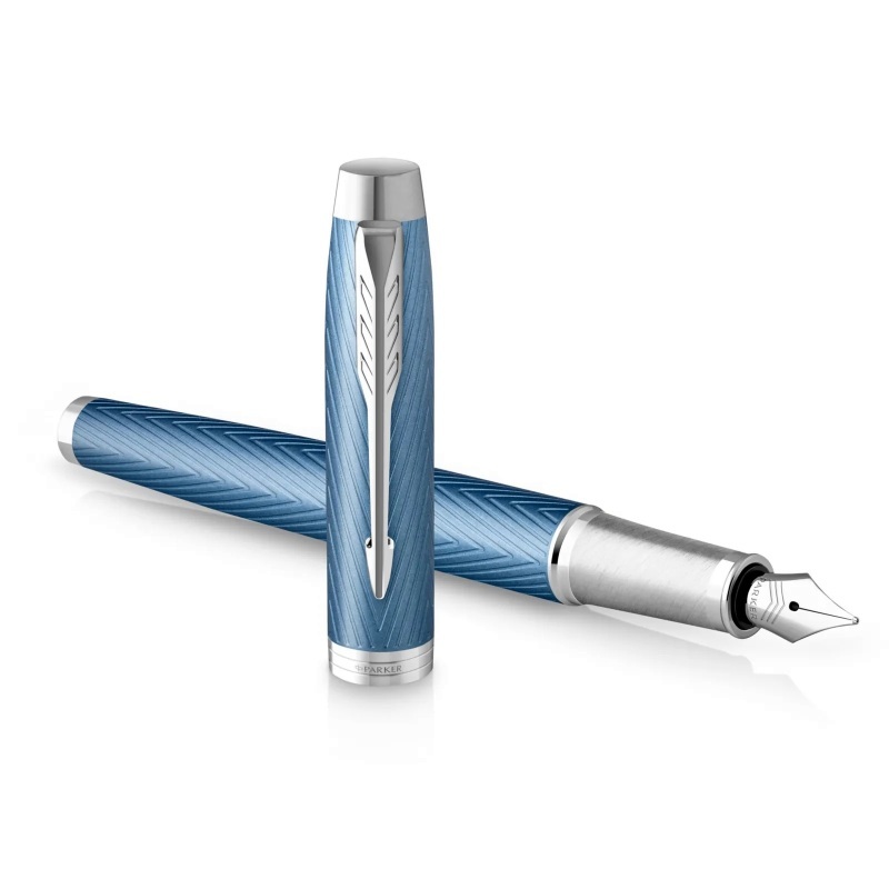 Parker IM Prem Fountain Pen Chrome Trim Blue/Grey