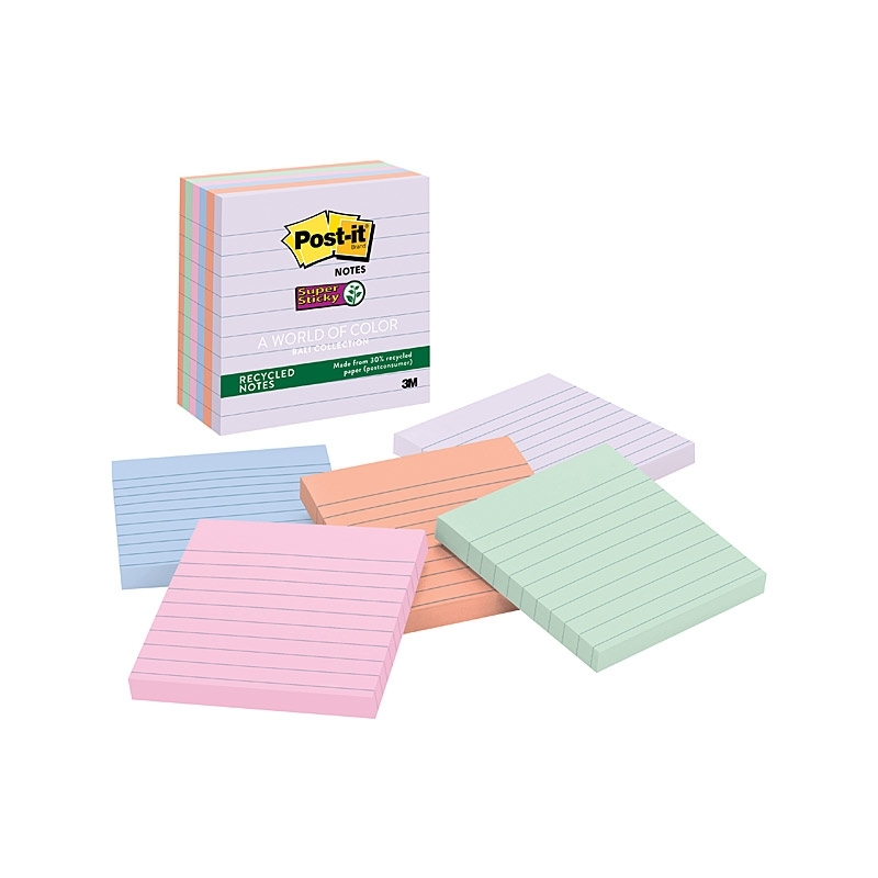 Post-It Lined Super Sticky Notes Bali Recycled 101 x 101mm 6-Pack