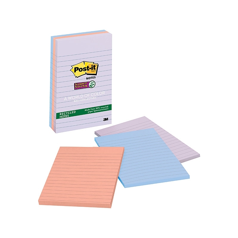 Post-It Lined Super Sticky Notes Bali Recycled 101 x 152mm Bali 3-Pack