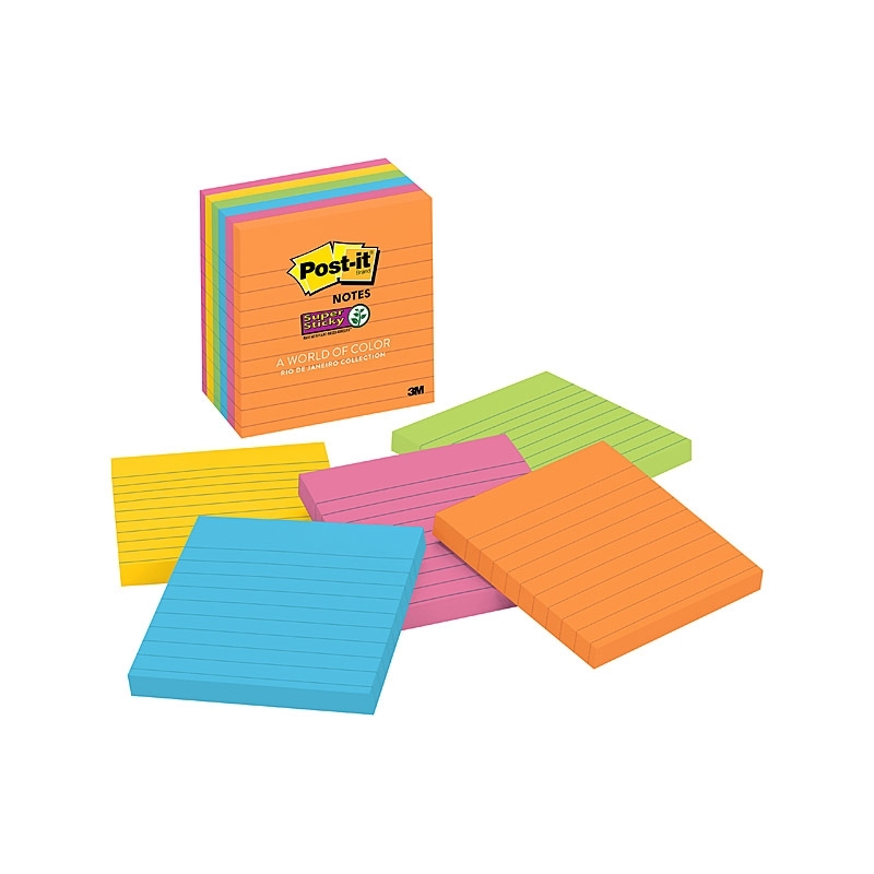 Post-It Lined Super Sticky Notes Rio De Janeiro 101 x 101mm 6-Pack