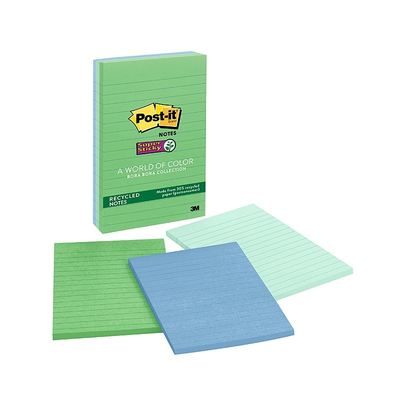 Post-It Lined Super Sticky Notes Bora Bora 101 x 152mm 3-Pack