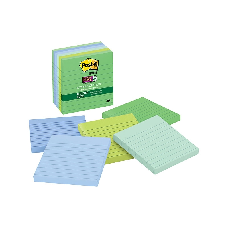 Post-It Lined Super Sticky Notes Bora Bora 101 x 101mm 6-Pack