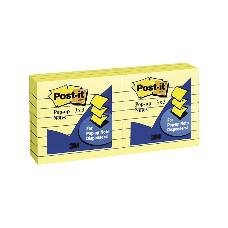 Post-It Lined Pop-up Notes Canary Yellow 76 x 76mm 6-Pack