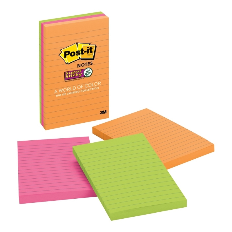 Post-It Lined Super Sticky Notes Rio De Janeiro 101 x 152mm 3-Pack