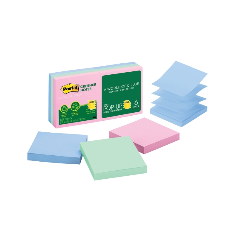 Post-It Greener Pop-up Notes Pastel 76 x 76mm 6-Pack