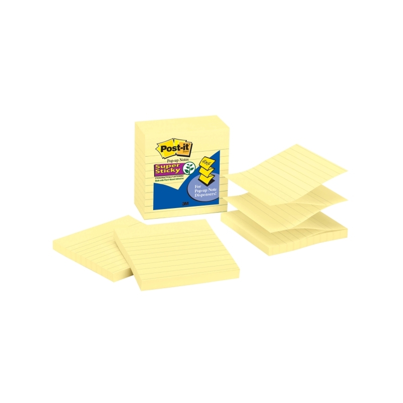 Post-It Lined Pop-up Notes Canary Yellow 101 x 101mm 3-Pack