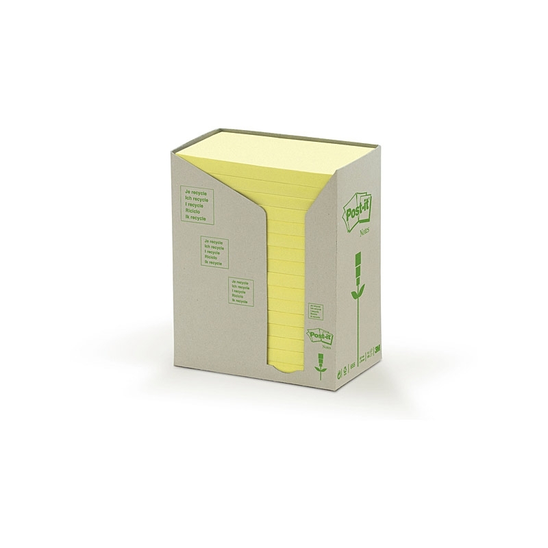 Post-It Recycled Notes Canary Yellow 76 x 127mm 16-Pack