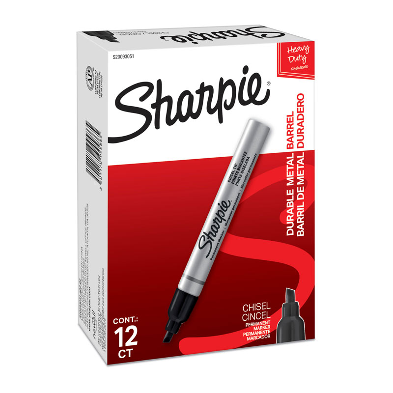 Sharpie Metal Permanent Marker Chisel Tip Black - Box of 12