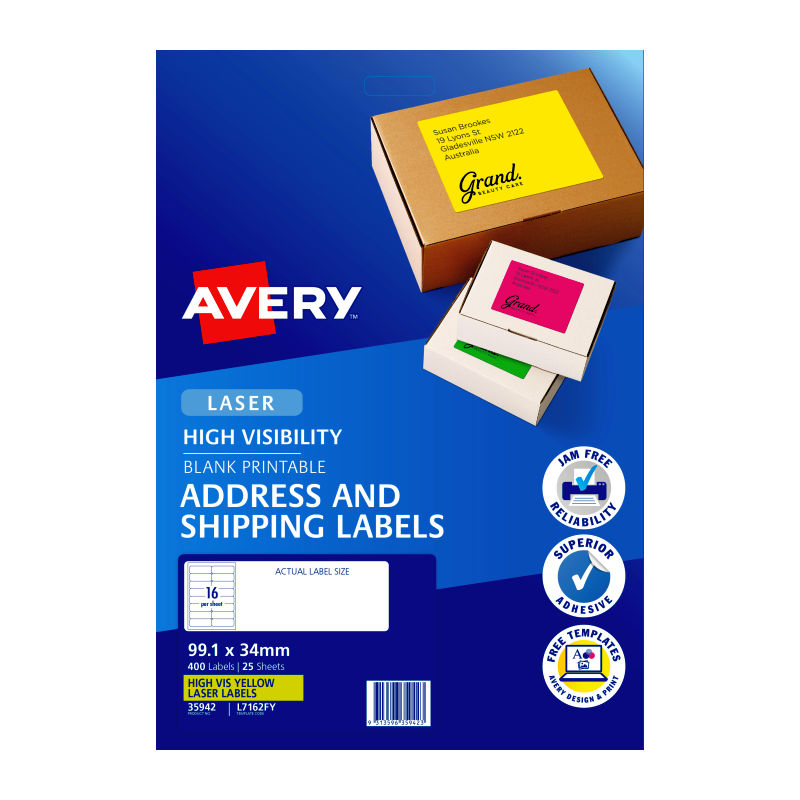 Avery Laser Label Yellow L7162FY 16Up - Pack of 25