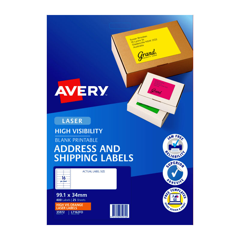 Avery Laser Label Orange L7162 16Up - Pack of 25