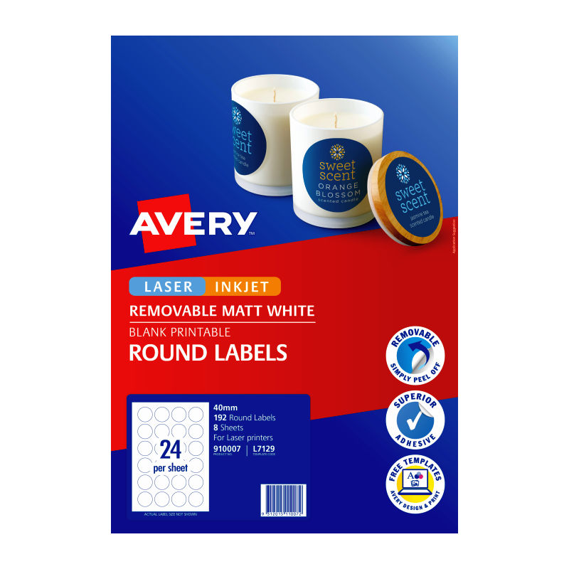 Avery Label Round L7129 40mm 24Up - Pack of 8