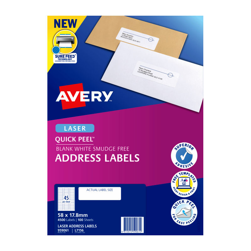 Avery Laser Label Quick Peel L7156 45Up - Pack of 100