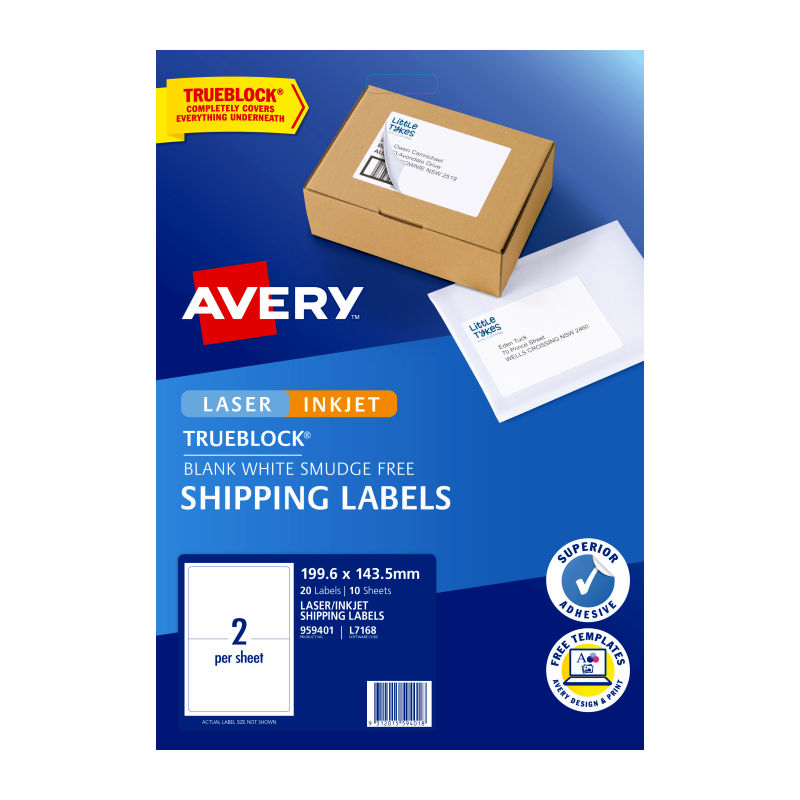 Avery eCommerce Shipping Labels - 199.6 x 143.5 mm 2UP - 20 Labels - 10 Sheets