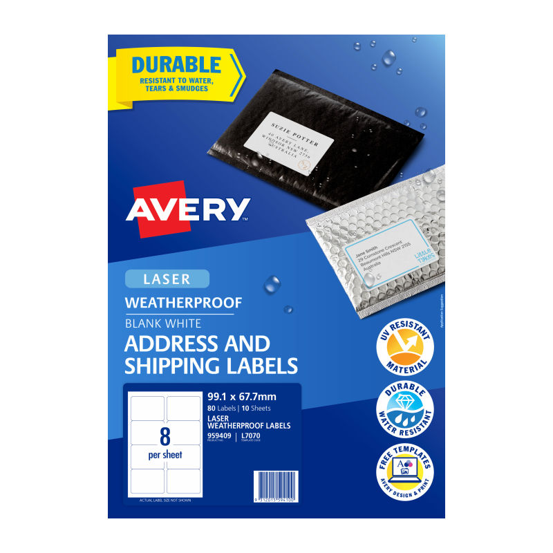 Avery Laser Label L7070 8Up - Pack of 10