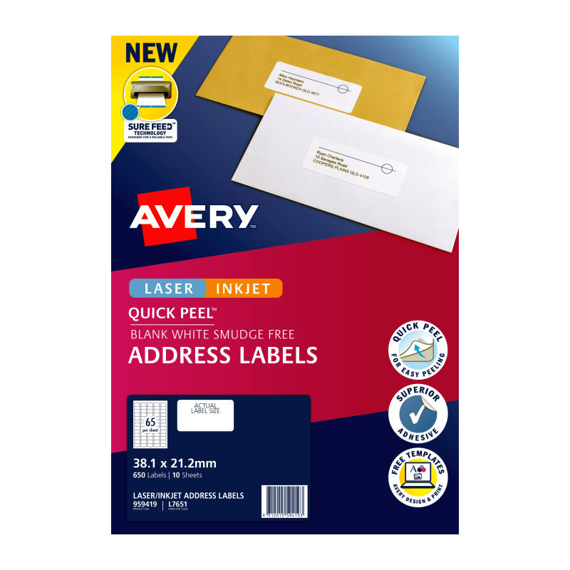 Avery Label QP L7651 65Up - Pack of 10