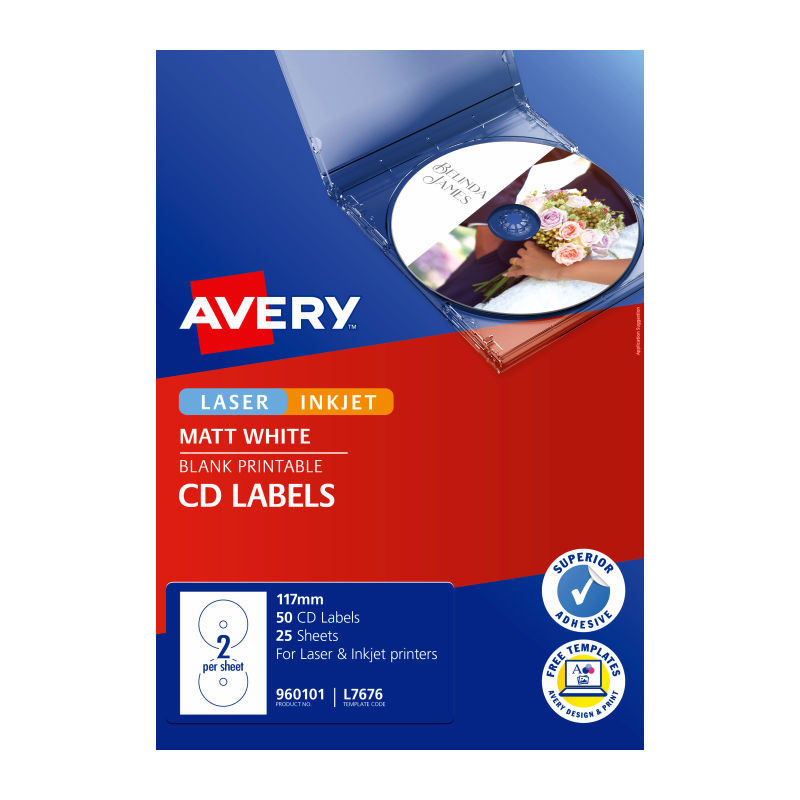 Avery Laser InkJet Printer Label CD/DVD L7676 - Box of 50