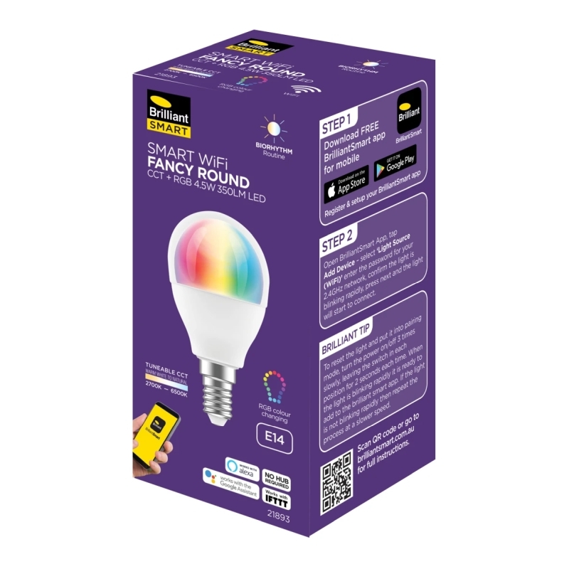 Brilliant Smart WiFi LED G45 RGB CCT Biorhythm Globe - Screw E14