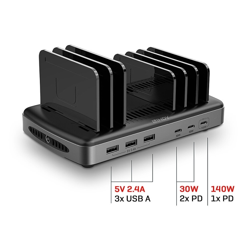 Lindy 160W 6 Port USB Charging Station