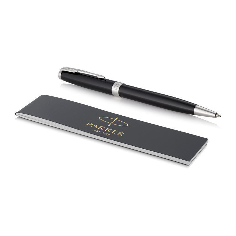 Parker Sonnet Black Lacquer Chrome Trim Ballpoint Pen