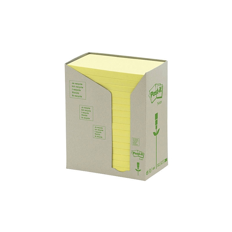 Post-It Recycled Notes Canary Yellow 76 x 127mm 16-Pack