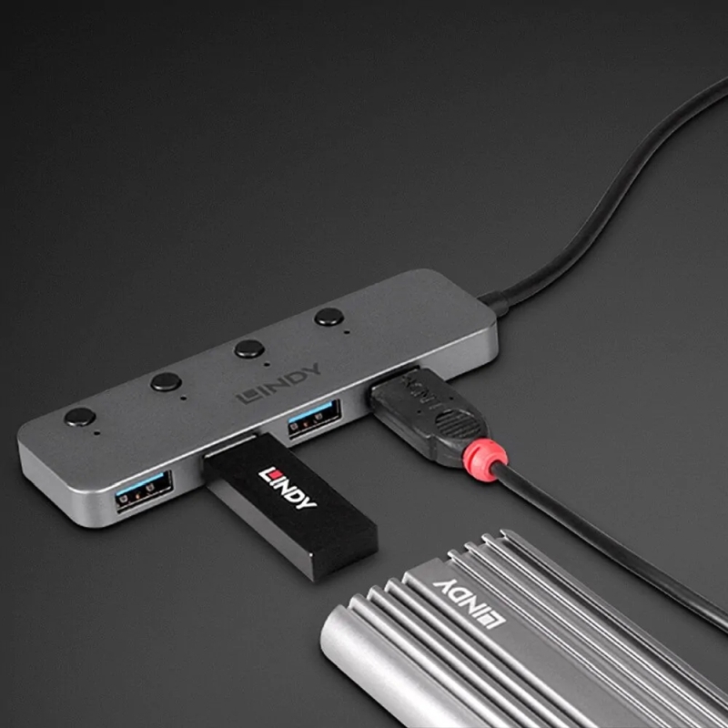 Lindy 4 Port USB-A 3.2 USB-C Hub With On/Off Switches
