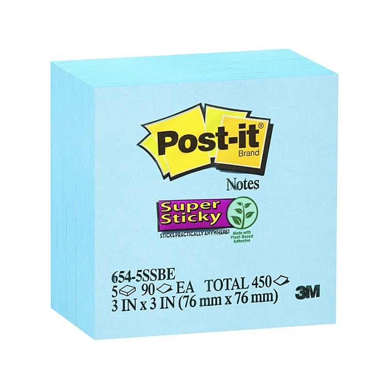 Post-It Super Sticky Notes Blue 76 x 76mm 5-Pack - Box of 4