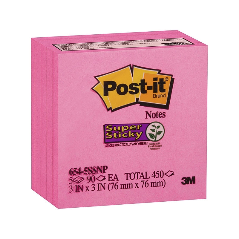 Post-It Super Sticky Notes Pink 76 x 76mm 5-Pack