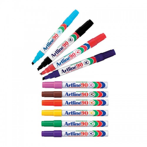 Artline 90 Permanent Marker 5mm Chisel Tip Assorted Colours - Box of 12