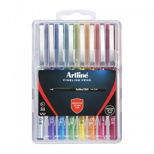 Artline 200 Fineliner Pen Assorted Colours Hard Case - Wallet of 8