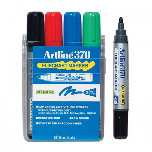 Artline 370 Flipchart Marker 2mm Bullet Tip Assorted Colours - Wallet of 4