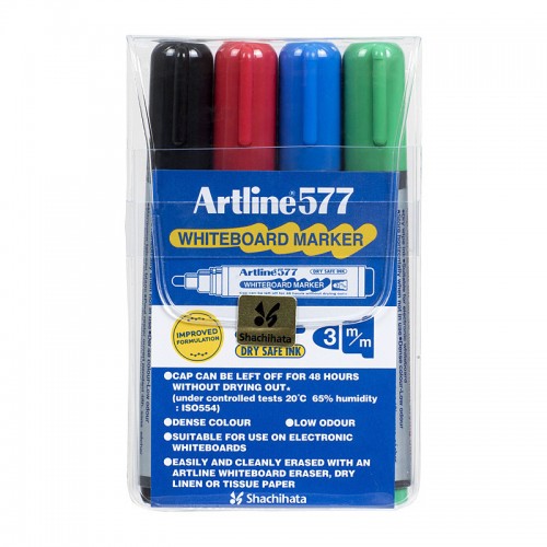 Artline 577 Whiteboard Marker Assorted Colours - Wallet of 4