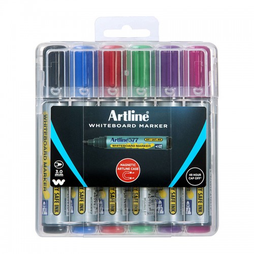 Artline 577 Whiteboard Marker Assorted Colours Hard Case - Pack of 6