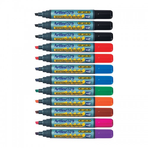 Artline 579 Whiteboard Marker 5mm Chisel Tip Assorted Colours - Box of 12