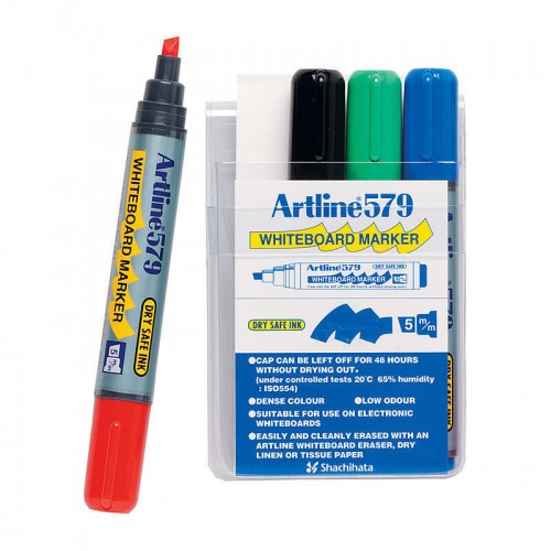 Artline 579 Whiteboard Marker 5mm Chisel Tip Assorted Colours - Wallet of 4