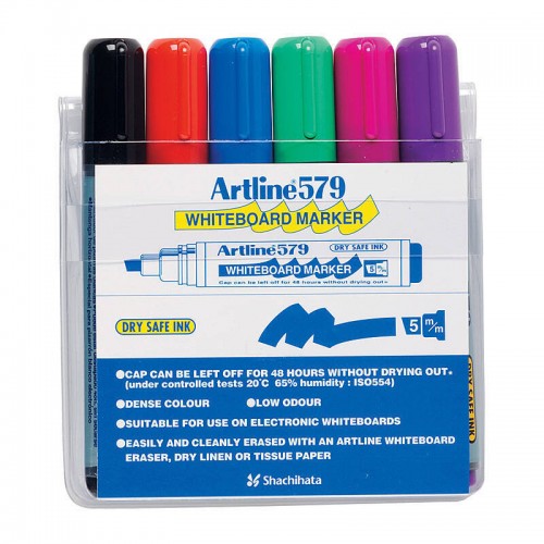 Artline 579 Whiteboard Marker 5mm Chisel Tip Assorted Colours - Wallet of 6