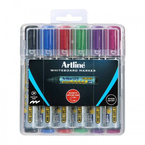 Artline 579 Whiteboard Marker Assorted Colours Hard Case - Pack of 6