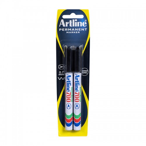 Artline 700 Permanent Marker 0.7mm Bullet Tip Black - Pack of 2