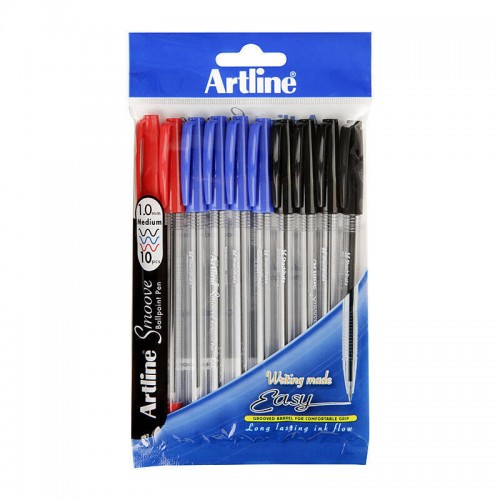 Artline Smoove Ballpoint Pen Stick Medium Assorted Colours - Pack of 10