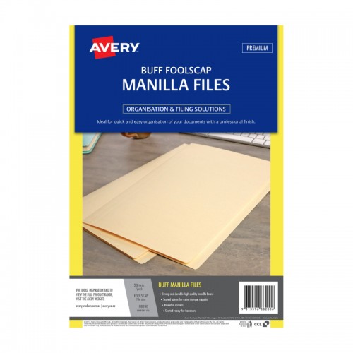 Avery Foolscap Manilla Folders Buff  - Pack of 20