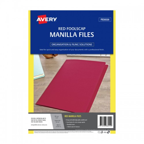 Avery Foolscap Manilla Folders Red  - Pack of 20