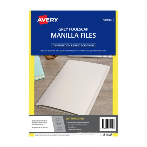 Avery Foolscap Manilla Folders Grey  - Pack of 20