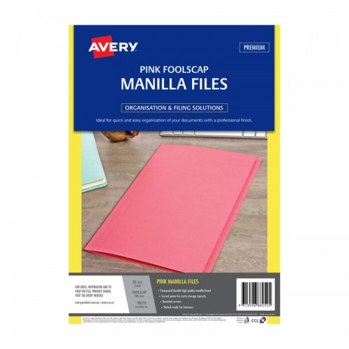 Avery Foolscap Manilla Folders Pink  - Pack of 20