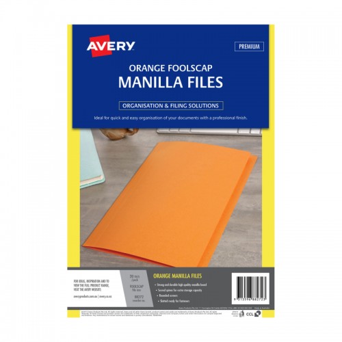 Avery Foolscap Manilla Folders Orange - Pack of 20