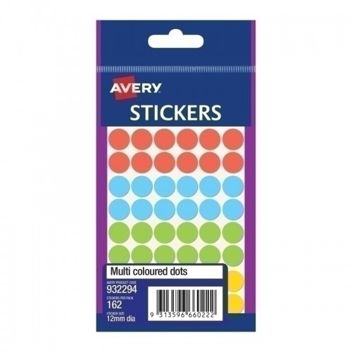 Avery Assorted Dots 12mm - Pack of 162 - Box of 10