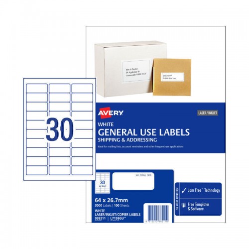 Avery General Label L7158GU 30Up - Box of 100